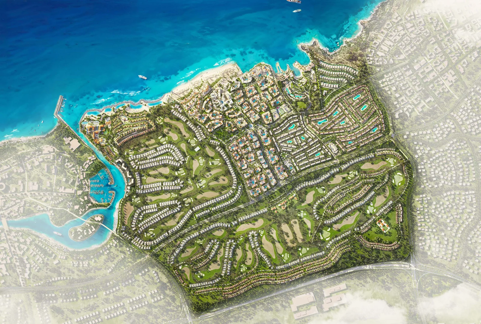 تصوّر توضيحي للمخطط الساحلي من بروشور Waterfront Residences